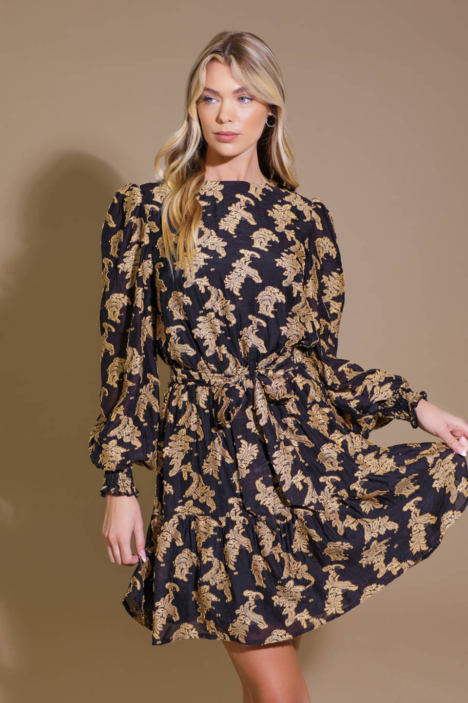 NEW MOON RISING JACQUARD WOVEN MINI DRESS Flying Tomato